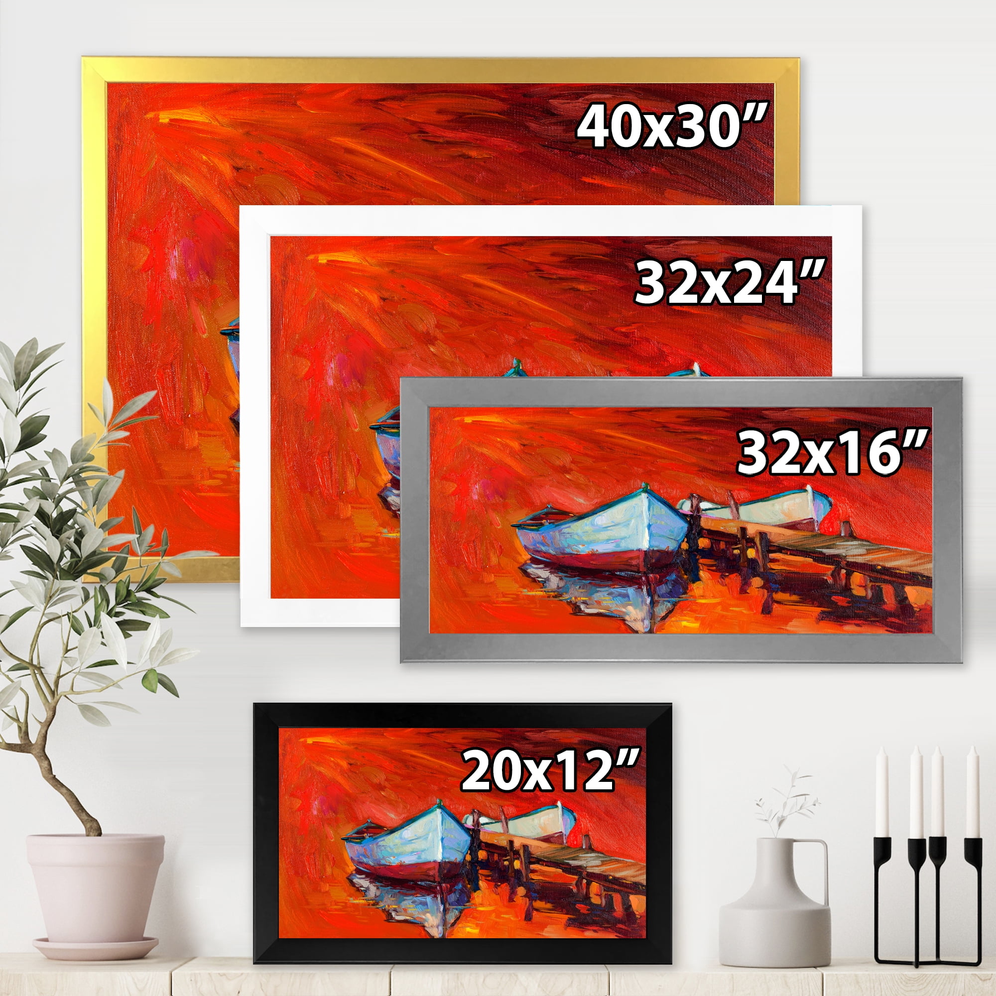 Designart 'Boats Near Coastal Town Resting On The Water IV' Nautical & Coastal Framed Art Print