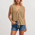 thumbnail image 2 of Wuxian Women Fall Sweater Knit Sweater Vest Sleeveless Solid Color Lace Up Front Open Cardigan Casual Tunic Top Soft Stretchy Waistcoat Casual Clothes Trendy Outfits,Khaki,Xl, 2 of 5
