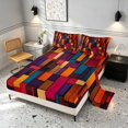 thumbnail image 2 of Manfei Rustic Wood Block Queen Sheets, Geometric Queen Sheet Sets, Multicolor, Black Reversible 4pcs1 Flat Sheet + 1 Fitted Sheet + 2 Pillowcases, 2 of 6