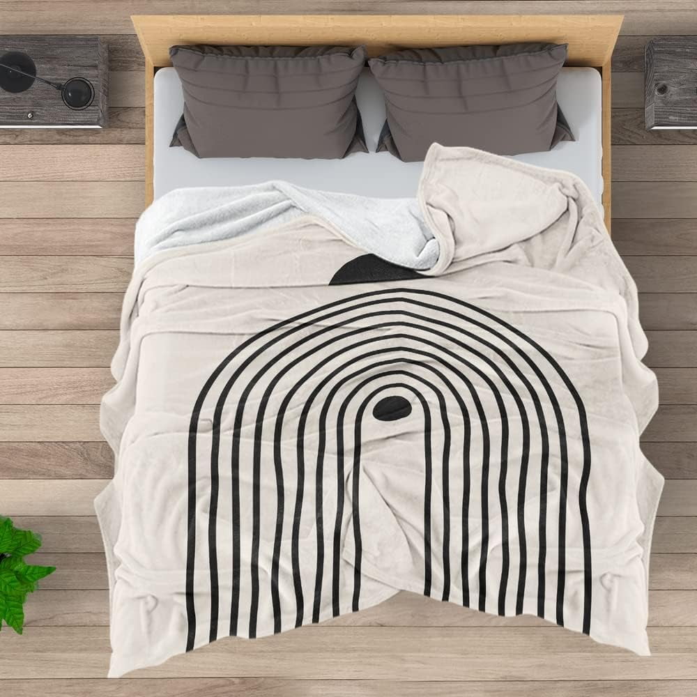 Boho Mid Century Blankets Orange Beige Throws Abstract Modern Aesthetic Bedding Minimalist Sun Leaf Soft Warm Bed Bedding Blankets for Couch Bedroom Sofa Office Cozy Flannel Blanket 30"X40"