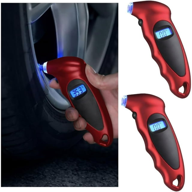 Yazoeia 2 Pcs Manomètre Numérique de Pression des Pneus, 150 PSI 4 Réglages pour Auto Camion Bicyclette, Outil Précis de Pression des Pneus avec Écran LCD Rétroéclairé et Prise Antidérapante, Accessoires Universels pour Voiture pour la Pression CJC912-115900