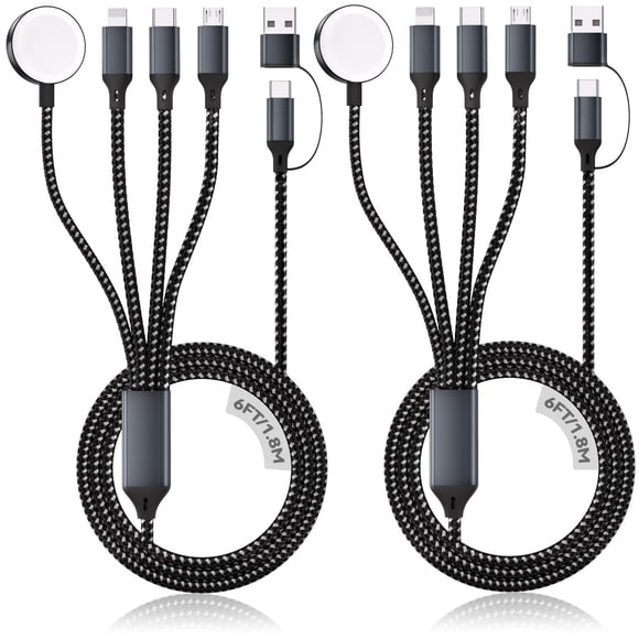 iWatch Charger 6FT/1.8M, 4 in 2 USB A/C to iOS Port/Type C/Micro USB/iWatch Charger Nylon-Braided Multi Fast Charging Cable Compatible for iWatch Ult