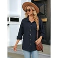 thumbnail image 4 of Womens Cable Knit Light-Weight Shacket Button Down Shirts Long Sleeve Casual Oversized Blouses Tops Navy Blue M, 4 of 8