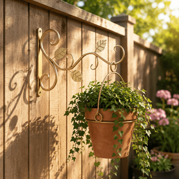 Hanging Plant Bracket, Wall Mount Hanging Plant Hook, Rust-Resistant Decorative Metal Plant Hanger for Hanging Plant Flower Lantern Bird Feeder(Gold)
