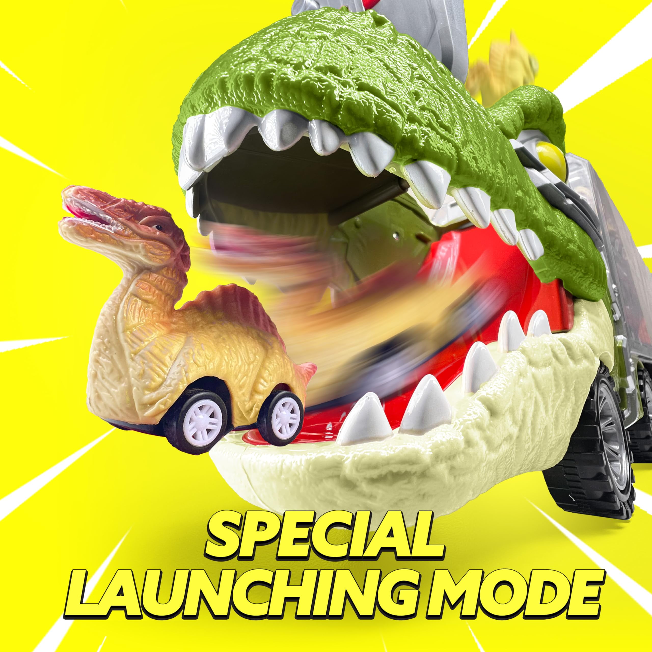 Joyfy 13 in 1 Dinosaur Truck Toys for Kids, Dinosaur Truck with Light & Sound, Including 12 Pull Back Cars, Great Christmas and Birthday Gifts Toy for Boy 3 4 5