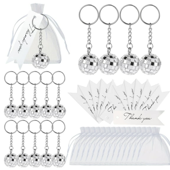 42pcs -14 Sets Disco Ball Keychain Gift Bag With Thank You Cards, For Birthday Celebrations, 1970s Party Favorites Key Chain, For Christmas Halloween Graduation Wedding Party Favors, Party Supplies