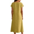 thumbnail image 4 of CIENVNSTG Elegant Solid Short Dresses Summer Casual Loose O Neck Lace Up Skirt Simple Elegant Formal Dress Yellow M, 4 of 5