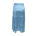 thumbnail image 5 of Wyobmus Women's Midi Skirt Satin Skirt Tiered Flowy High Waist A-Line Elastic Ruffle Casual Skirts Light Blue, 5 of 5