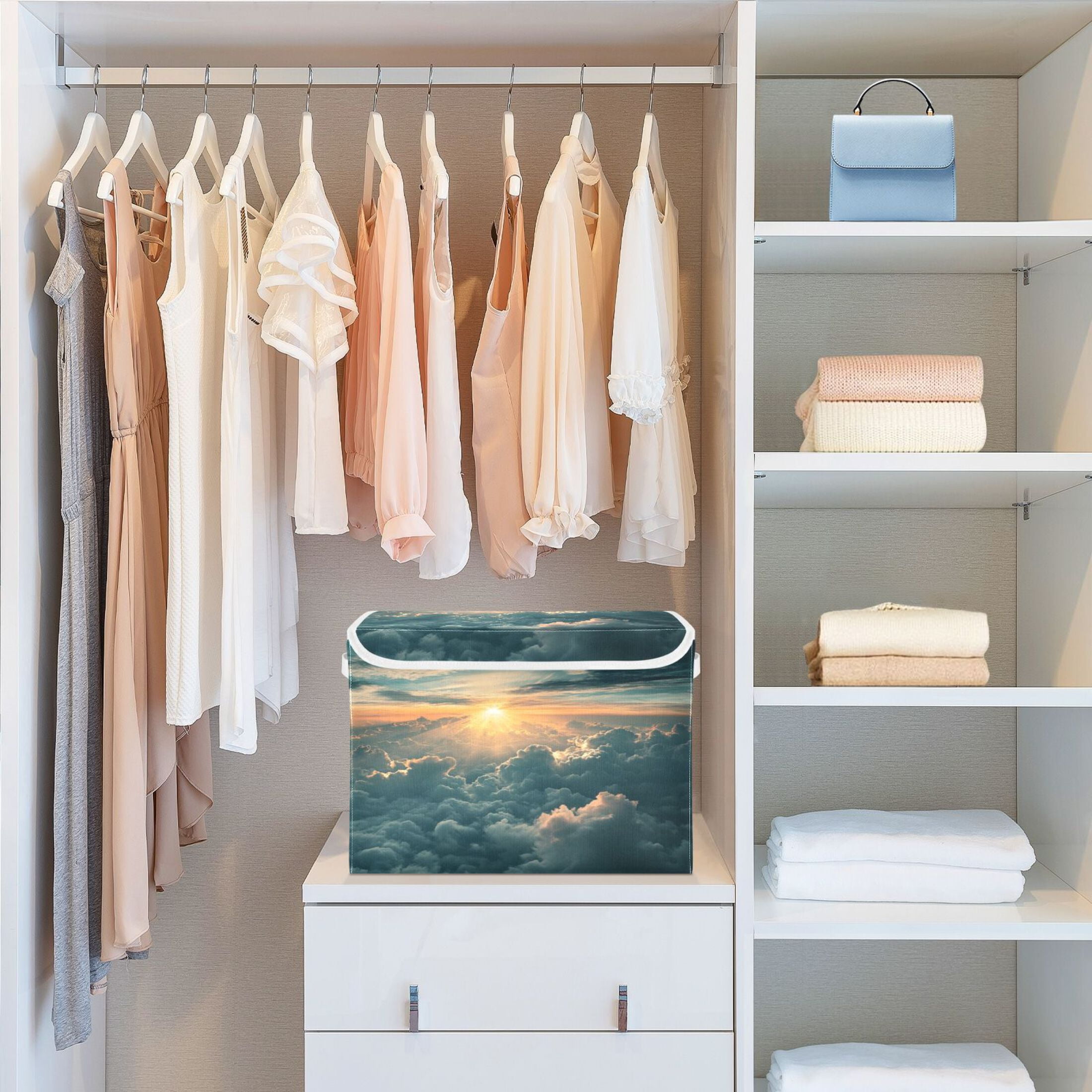 Storage Box With Lid 16.5x12.6x11.8In Foldable Stacked Household Storage Box Sky Picture