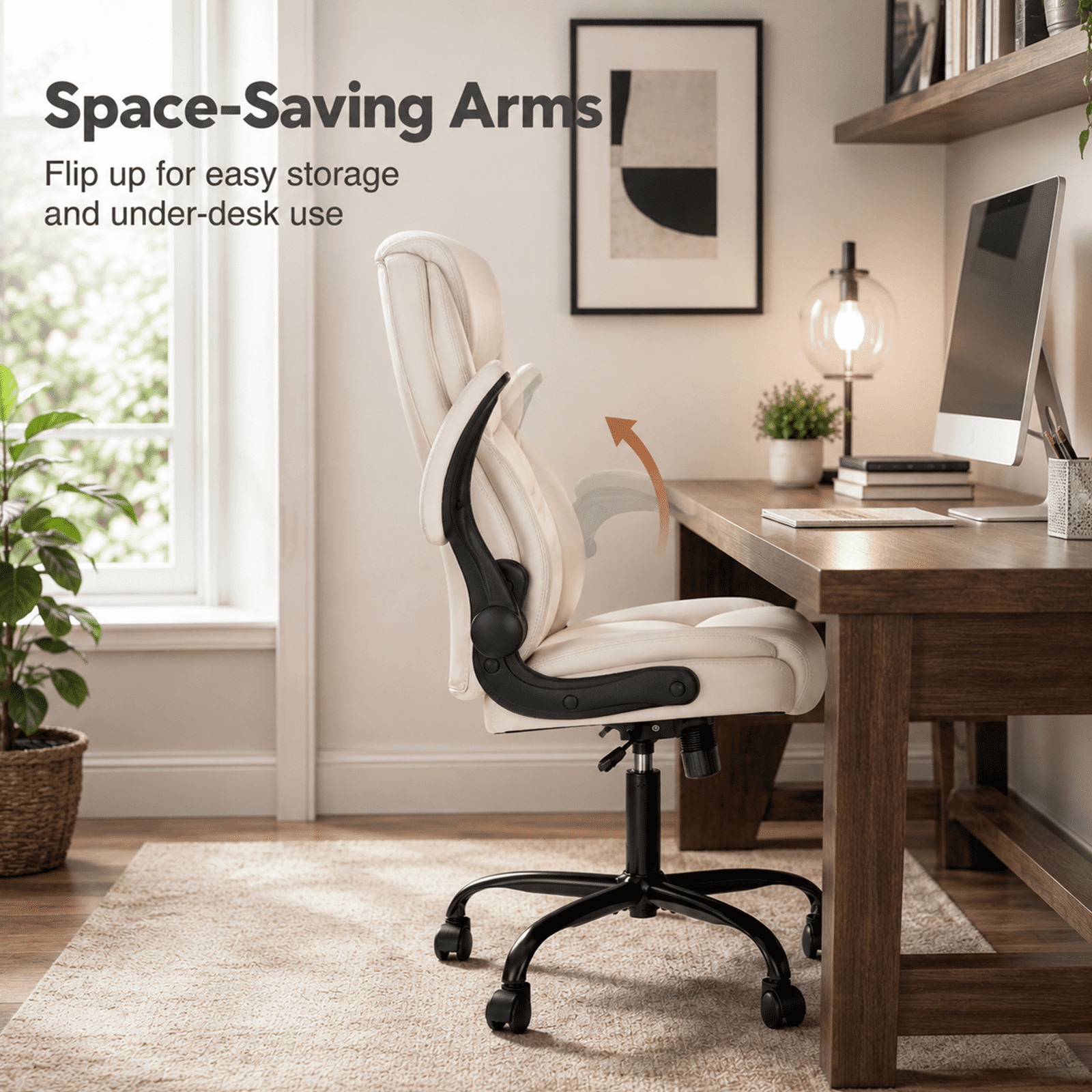 Alvantor PU Leather Executive Office Chair, Ergonomic Big and Tall Computer Desk Chairs, Breathable Leather Chair with Adjustable Flip-up Armrests, Adjustable Lumbar Support, Heavy Duty 300lbs