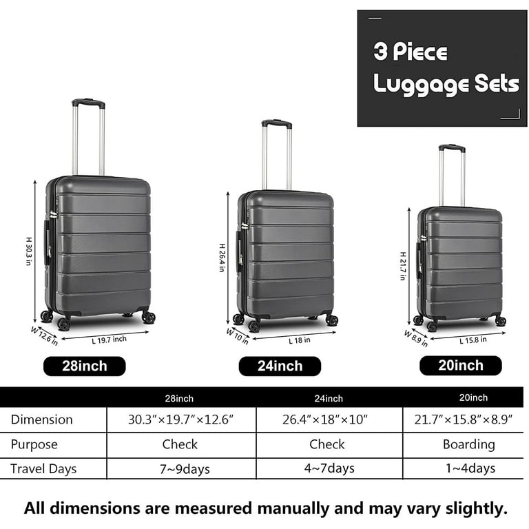 Carry on Luggage Set, 3pcs 20''/24''/28'' Fashion Lightweight Suitcase  Travel Sets for Women, 3-in-1 Portable Trolley Case with Telescoping  Handle