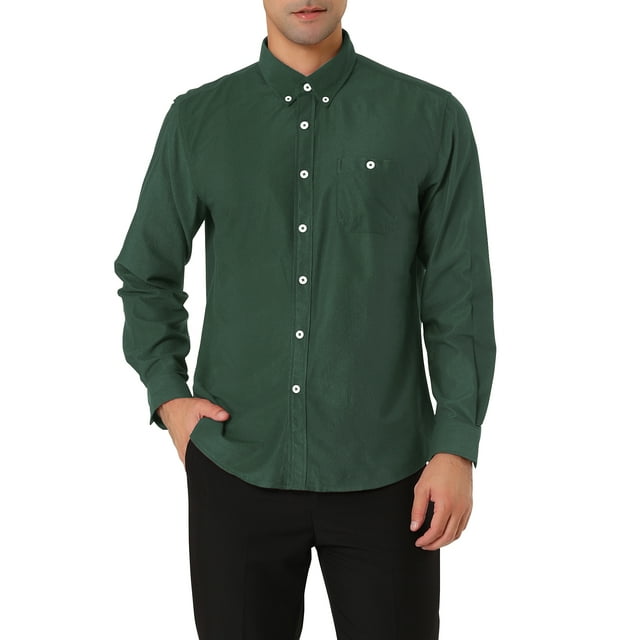 CAMISAS DE CORDUROY DE MANGA LARGA DE AJUSTE REGULAR PARA HOMBRES CON BOLSILLOS VERDE S