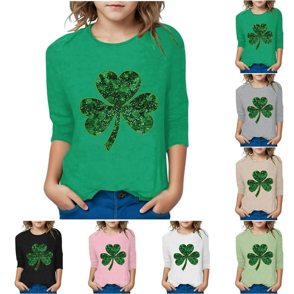 Riecok St. Patrick's Day Short Sleeve Blouses for Girls Boy dressy Collared Neck Oversized Casual All-match Fashion Lightweight Toddler Kids Boy Summer Tops Black 3 T