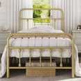 thumbnail image 1 of Fullfurnique Metal Platform Bed with High Headboard and Footboard for Adults, Twin, Antique Gold, 1 of 8