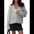 thumbnail image 3 of Suéter Tipo Cárdigan de Punto Grueso con Cremallera para Mujer, Abrigo de Otoño con Mangas Largas y Abertura Frontal de Punto Acanalado Gris L, 3 of 8
