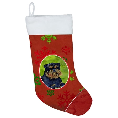 Carolines Treasures LH9343-CS Brussels Griffon Red and Green Snowflakes Holiday Christmas Stocking Large multicolor