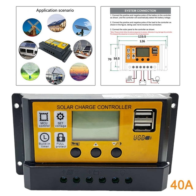 Controlador de carga Solar, regulador inteligente de de Panel Solar de doble puerto USB, controlador de farola de pantalla LCD ajustable Macarena controlador de carga