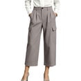 thumbnail image 5 of Women's High Waisted Cargo Pants Solid Color Loose With Pockets Casual Work Culotte Pants, 5 of 8