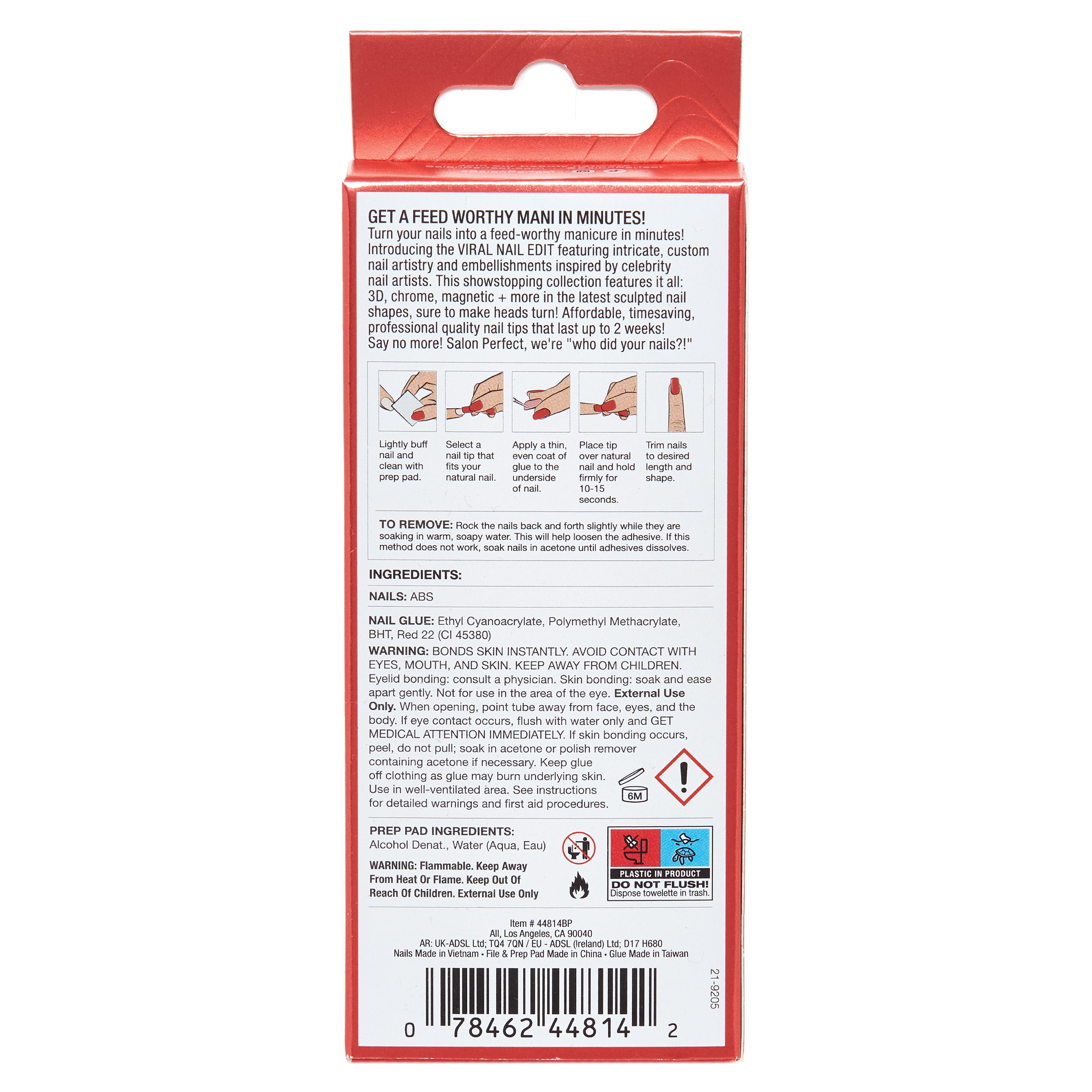 Salon Perfect Artificial Fake Press On Nails, 507 Viral Nail Edit, Burgundy Cherry, Medium Almond, File, Glue, and Prep Pad Included, 30 Nails