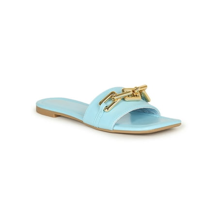 

Women s Square Chain Link Square Toe Flat Slide Sandal 20592