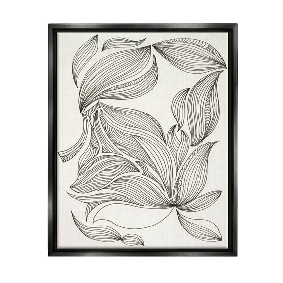 Stupell Industries Abstract Striped Floral Petals Graphic Art Jet Black Floating Framed Canvas Print Wall Art, Design by Regina Moore