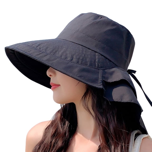 Juliy Womens Summer Solid Color Neck Protection Fisherman Hat Foldable Wide Brim Sunvisor Hat Clothing Accessories