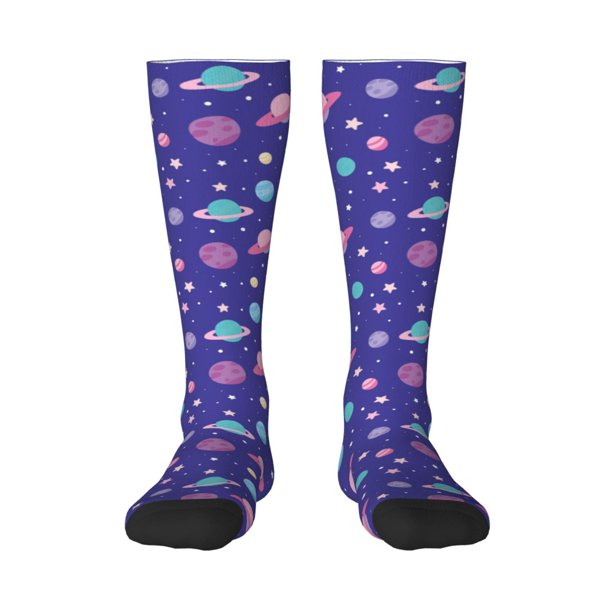 Fotbe Space Calcetas Divertidas Estampadas para Hombre y Mujer, Calcetas de Algodón hasta la Rodilla para Caminar, Correr, Enfermería y Embarazo