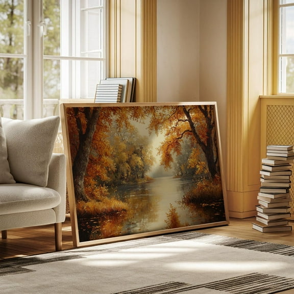 Golden Autumn Lake - Tranquil Fall Reflection Landscape - Rustic Nature Decor For Warm Seasonal Aesthetic Wall Art, Modern Wall Decor, 8x12 UNFRAMED