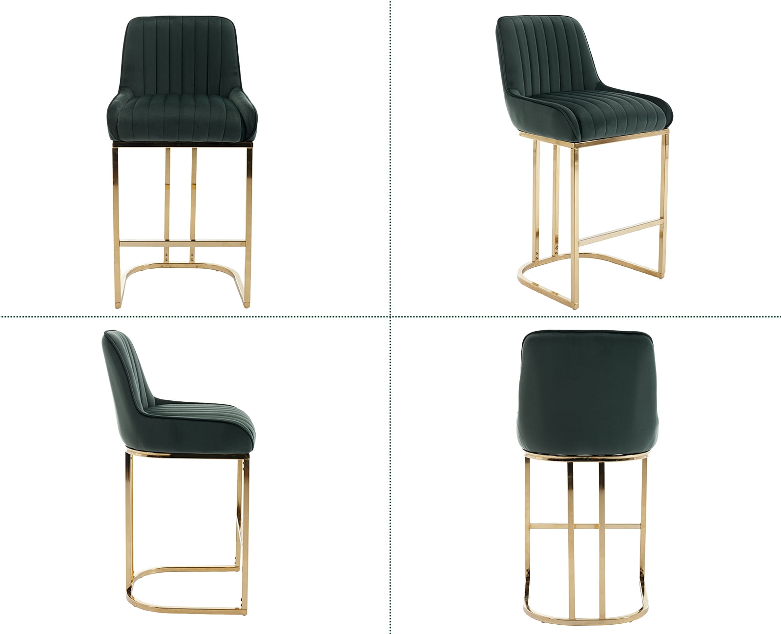 Dayalane Counter Height Bar Stools Set of 2, Velvet Upholstered Kitchen Barstools with Back and Gold Base, 26 " Modern Elegant Island Chairs for Restaurant Bar Dining Room, Green
