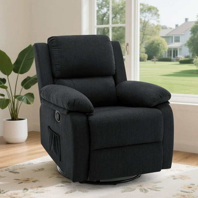 Lnsenfin Swivel Rocker Recliner Chair Small Recliners for Small Spaces for Living Room,Black