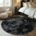 thumbnail image 3 of ZENELESS Fuzzy Rug for Kids Room,5x5ft Fluffy Round Rug, Tie-dye Black Gray Non-Slip Soft Circle Carpet for Boys Bedroom,Reading Nook,Home Decor,Nursery Room, 3 of 8