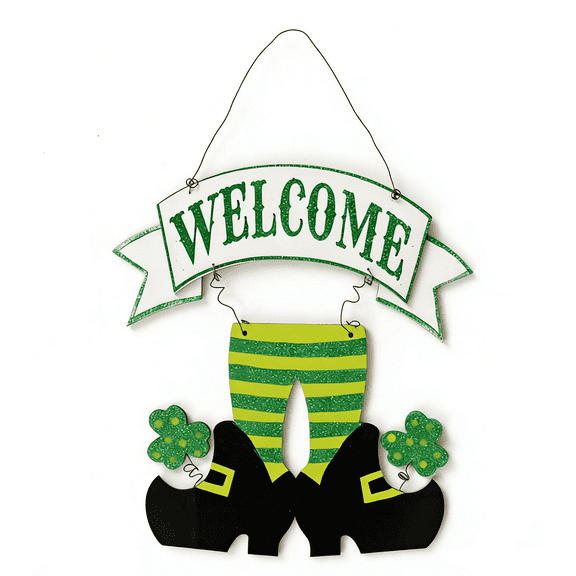 14 inch St. Patrick's Day Shamrock Door Sign, Wooden Shamrock Door Wreath for Front Door Sign Wall Signs, Lucky Irish Welcome Sign for Happy St. Patrick's Day Party Home Decor