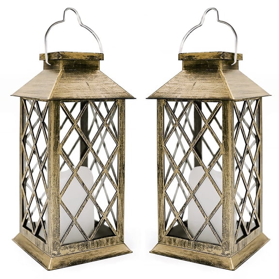 Rirool Solar Outdoor Hanging Lanterns 2-Pack, Waterproof Garden Lantern with LED Flickering Flameless Candle for Patio, Yard, Courtyard Decor