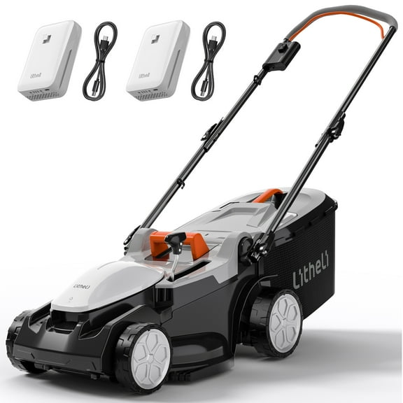 Litheli Cordless Lawn Mower, 2*20V Electric Lawn Mowers, 16 Inch, Adjustment Heights, Light Weight, With 2*4.0Ah Portable Battery, for Garden/Yard/Farm