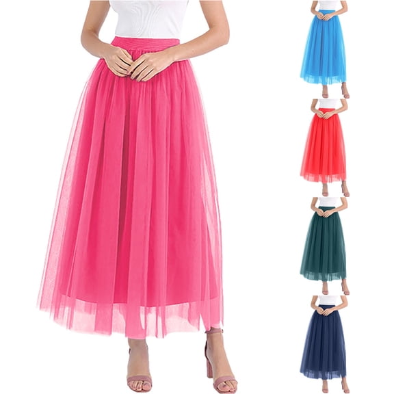 Wxolcjlv Womens Tulle Maxi Skirt Elastic Waist Double‑Layer Mesh Skirts