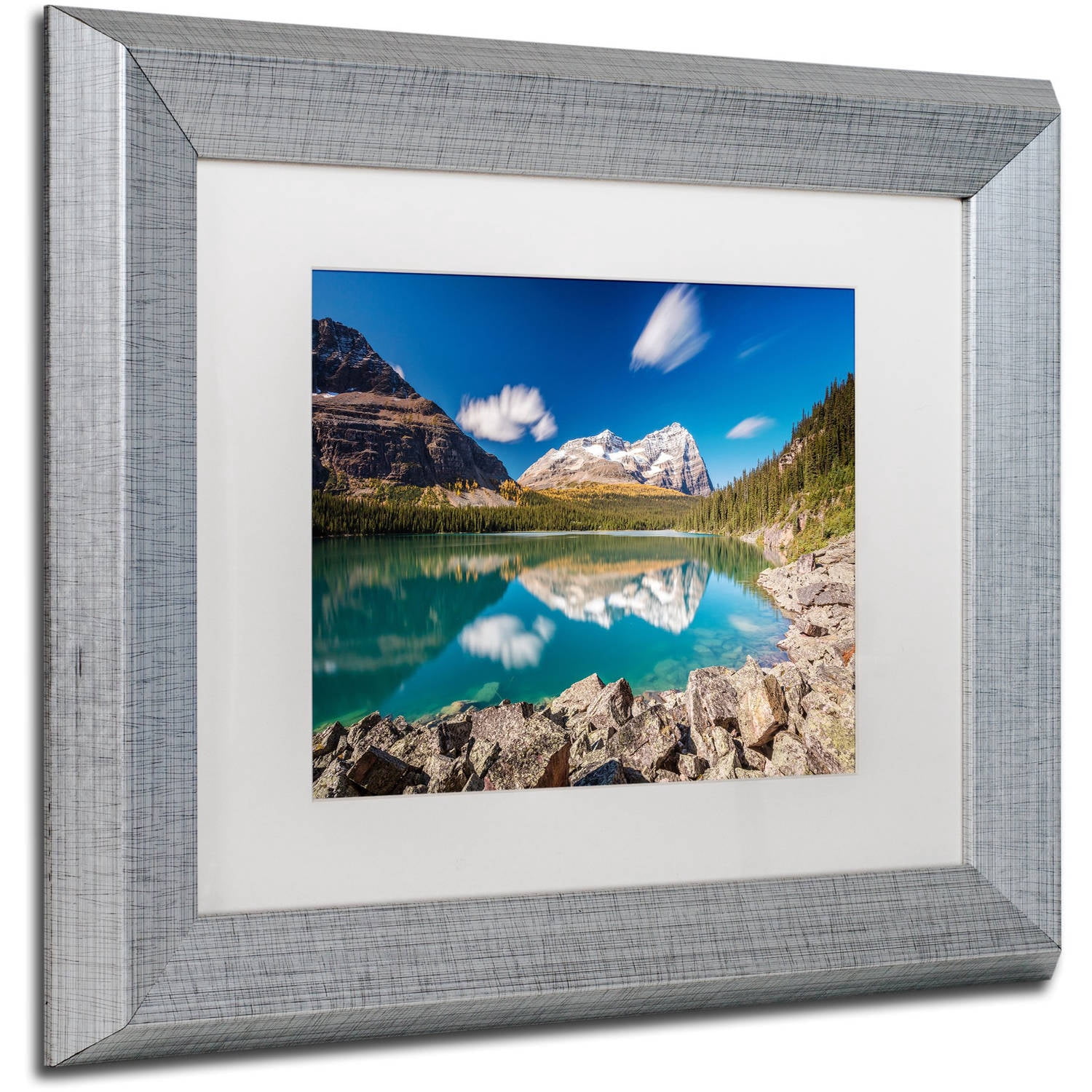 Trademark Fine Art 'Lake O'Hara Daydream' Canvas Art by Pierre Leclerc, White Matte, Silver Frame