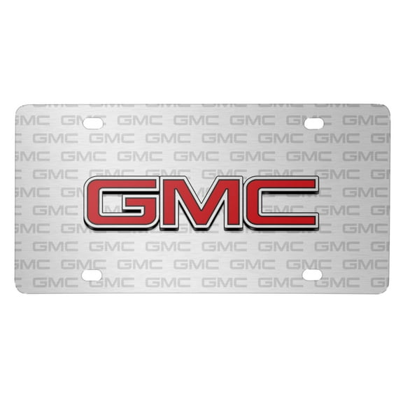 GMC Red Inlay 3D Logo on Logo Pattern Brushed Aluminum License Plate