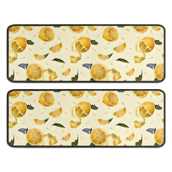 Kitchen Rugs Sets Of 2,Yellow Lemon Fruit Slices White Pattern Anti Fatigue Kitchen Mat Rugs Non Slip Washable,Decorative Kitchen Floor Mats for Kitchen,Sink,Laundry,17"x47" 17"x47"