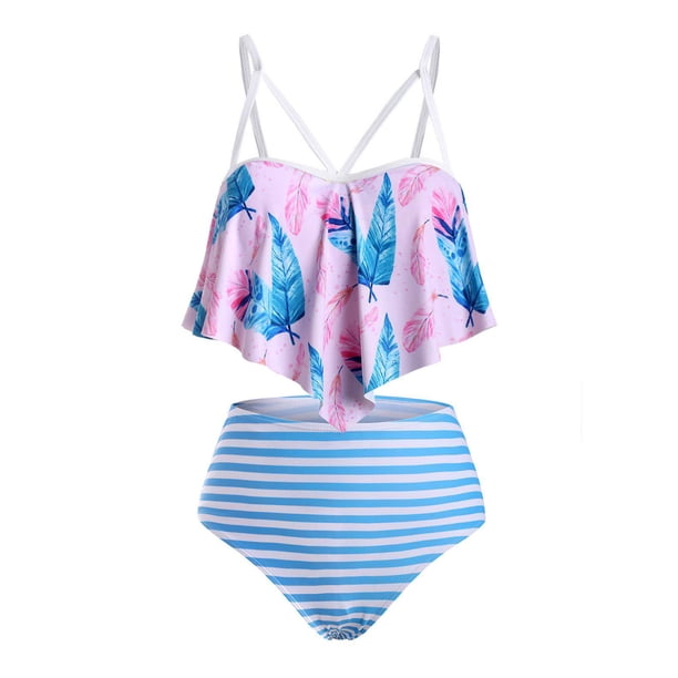Imprimir hojas volantes rayas con tiras más el tamaño de baño tankini Rosegal Camisetas tallas grandes