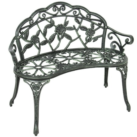 Japanese Garden Furniture Design Best Choice Products 39in Metal Outdoor Park Bench Porch Chair Yard Furniture for Backyard, Garden, Patio, Porch w/ Rose Accented Design - Black ()