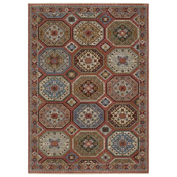 Oriental Weavers Hastings Area Rug - HA05R - 3'10" x 5'5" - in Pink/ Red - Eclectic Global Style, Stain Resistant, Family and Pet Friendly , Entrway, Bedroom Rug