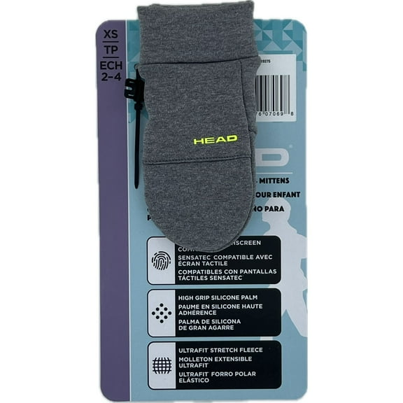 Head Kids' Touchscreen Mittens, 1 Pair, XS (Gray)