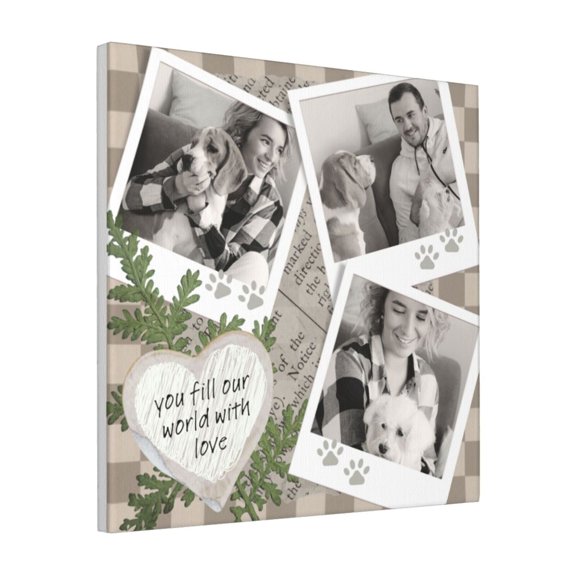 Custom Canvas Prints Tan Brown Neutral Pet Love Personalized Photo Image Collage DIY Framed Kit Wall Art Picture Room Decor 18x18 inch