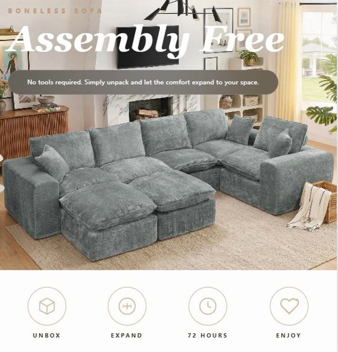 AISWORD 107" Modern Boucle Modular L-Shaped Sectional Cloud Sofa with 2  Movable Ottoman