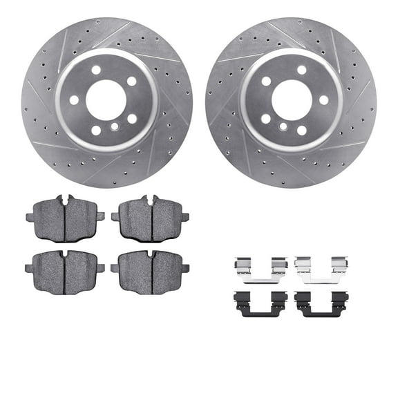 Dynamic Friction Company Rear Brake Rotors-Drilled and Slotted-Silver with 5000 Euro Ceramic Brake Pads includes Hardware 7612-31090