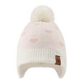 thumbnail image 3 of Baby Knitted Hat Winter Warm Toddler Boys Beanie Fleece Lining Kids Girls Hat with Pompom(White Hat,M), 3 of 6