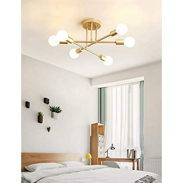 Dellemade Modern Sputnik Chandelier, 6-Light Ceiling Light For Bedroom,Dining Room,Kitchen,Office (Gold)