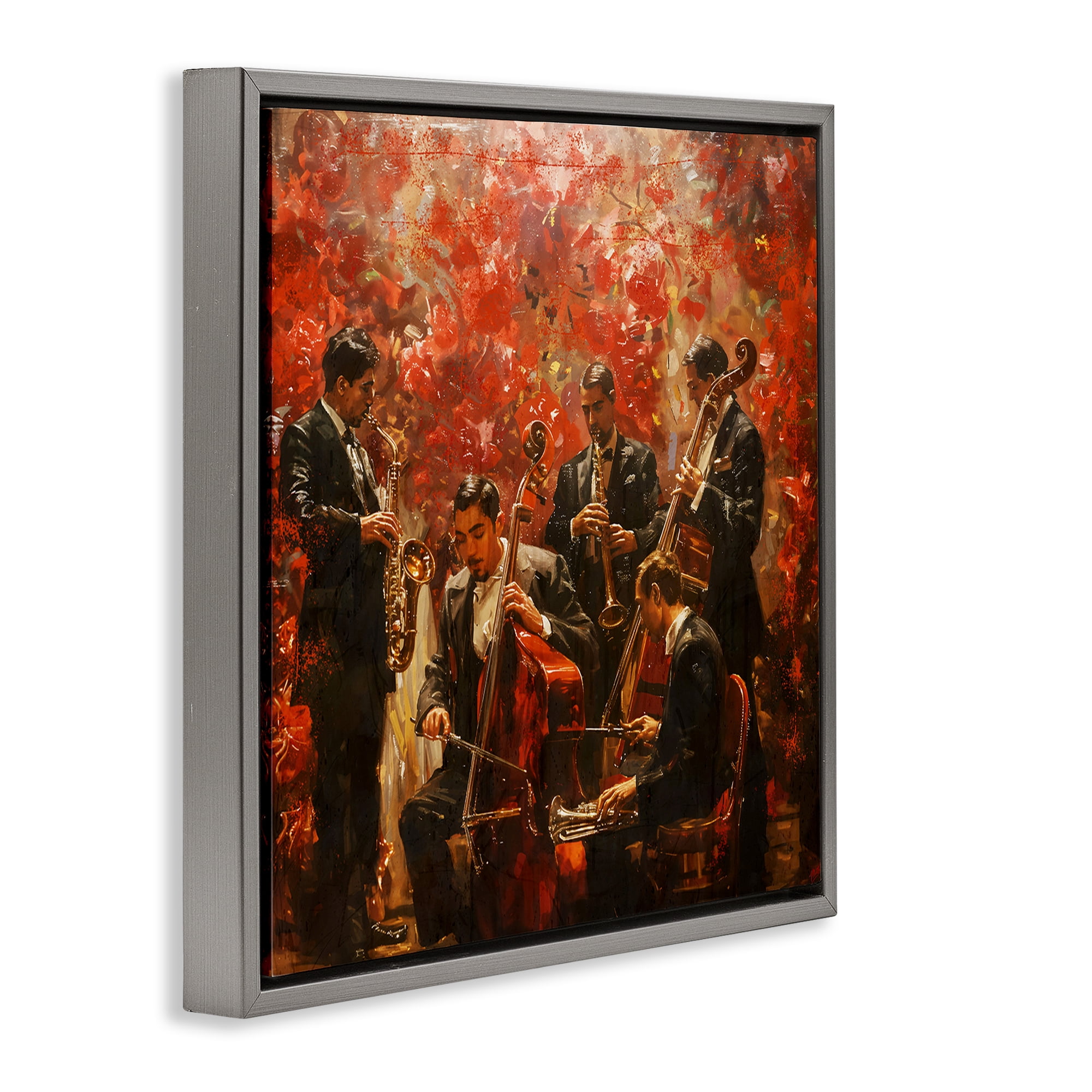 Stupell Industries Play More Jazz Performance Gray Framed Floater Canvas Wall Art, design by Marta Wiley