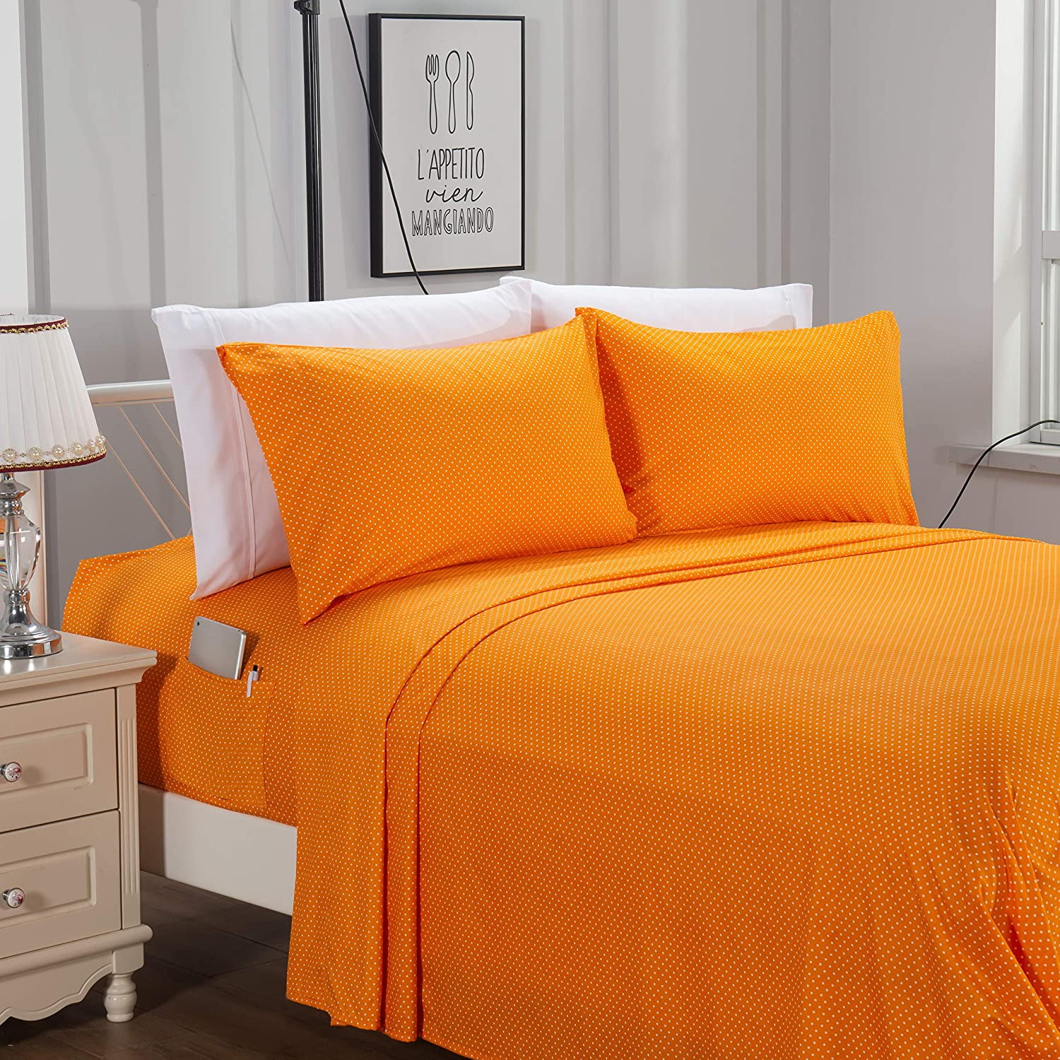 Polkadot Pattern PercaleBedding Set Queen Orange
