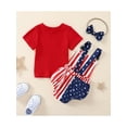 thumbnail image 3 of Jamlynbo Baby Girl Boy 4th of July Outfit, Short Sleeve Top Strap Bodysuit Headband 3Pcs USA Flag Overalls Suit, 3 of 6